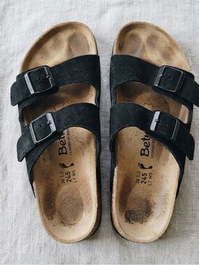 Betula by Birkenstock Women’s Black Suede Double-Strap Sandals Size 38